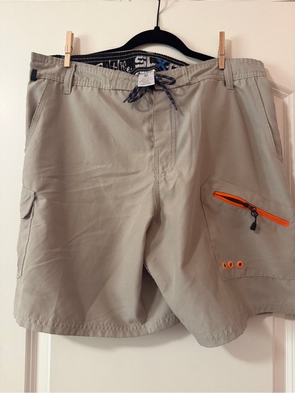 Salt Life Men's Tan Hybrid Cargo Shorts with Orange Accents